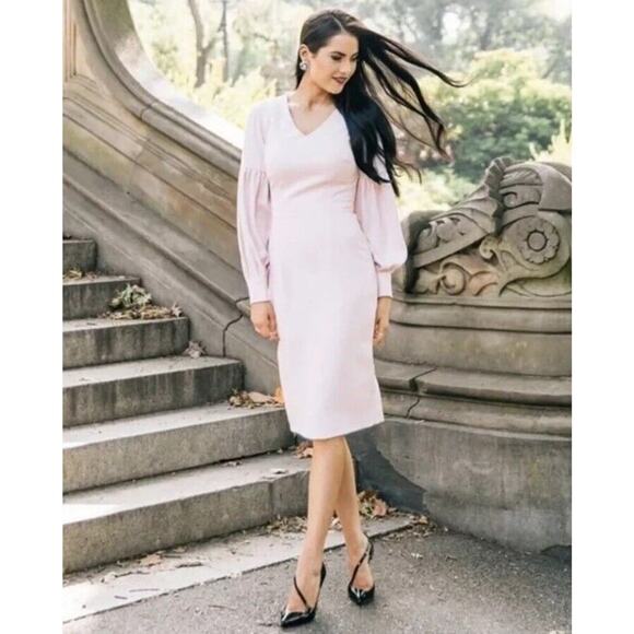 Rachel Parcell Womens S Madison Ave Sheath Dress Puff Sleeves Fitted Pastel Pink - Picture 3 of 16
